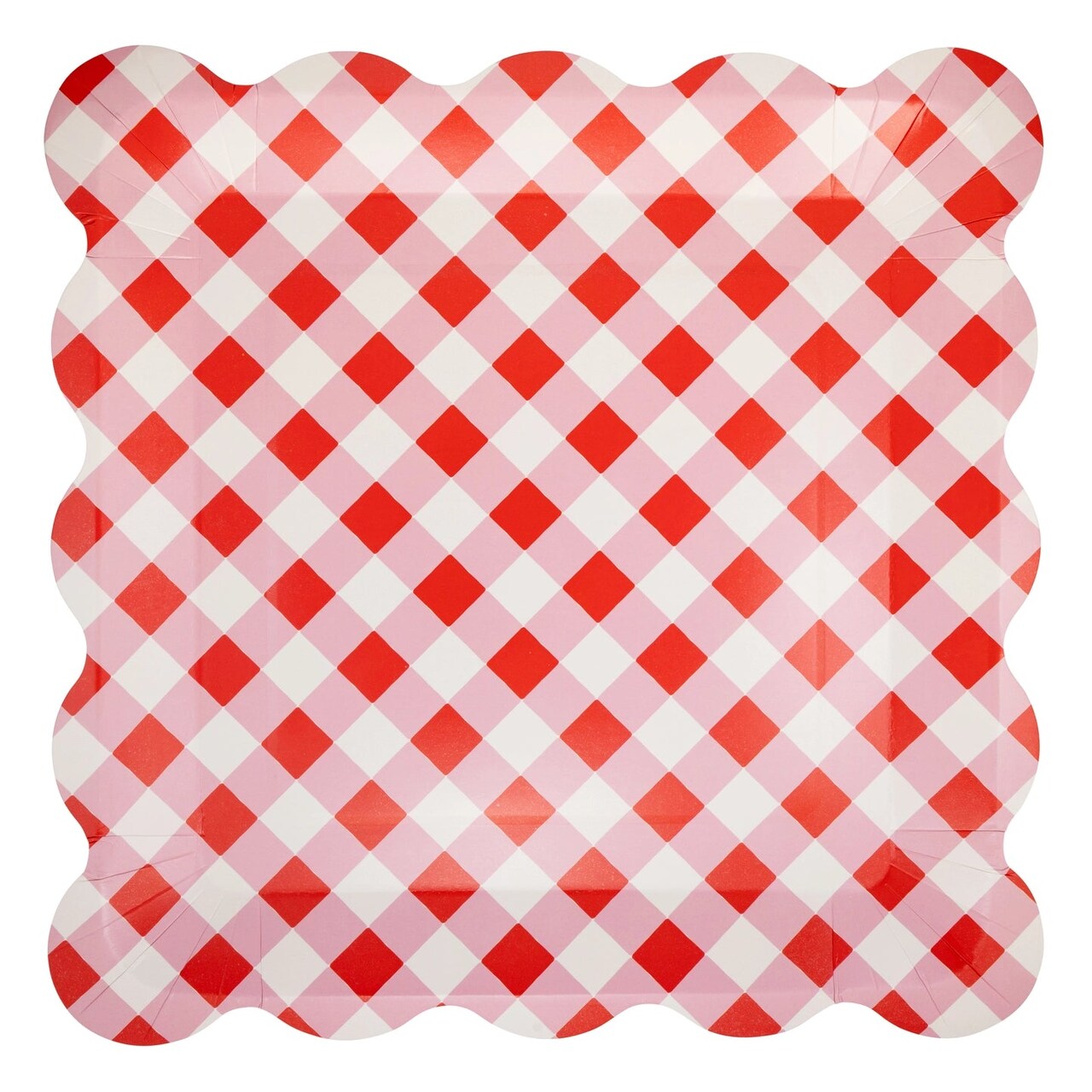 Red Gingham Scalloped Party Plates – 8ct | Summer BBQ & 4th of July Party Plates